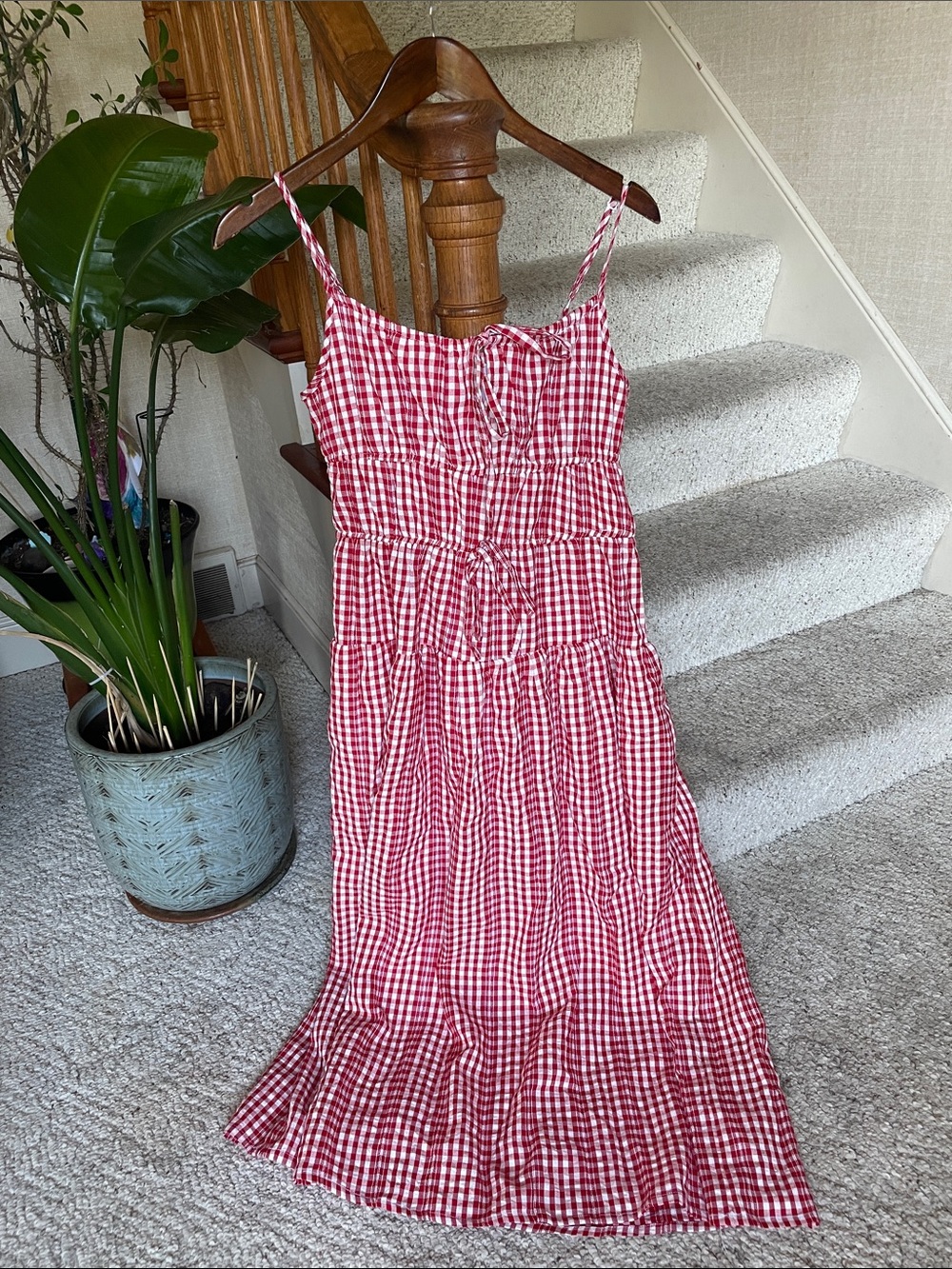 Sim & Sam Red Gingham Maxi Sundress with Spaghetti Straps